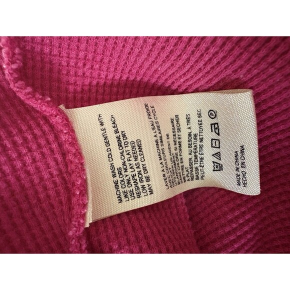 Pilcro Anthropologie Thermal Shirt Size L Pink Waffle Knit  V-Neck - Picture 9 of 12